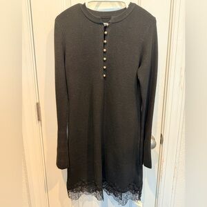 Commense Black Knit Dress with Lace Hem